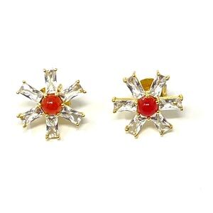 New Anthropologie Floral Crystal Coral Post Earrings